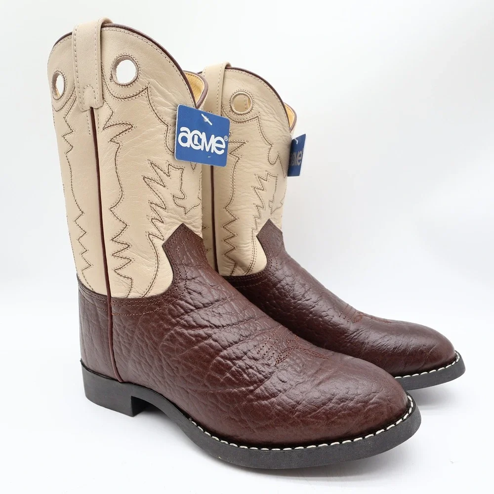 Acme Vintage Style Roper Boots Kids 3.5 Brown Bullhide Leather New NWT
